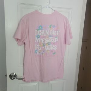 Simply Southern I Can Buy Myself Flowers Pink Graphic T-Shirt EUC Large